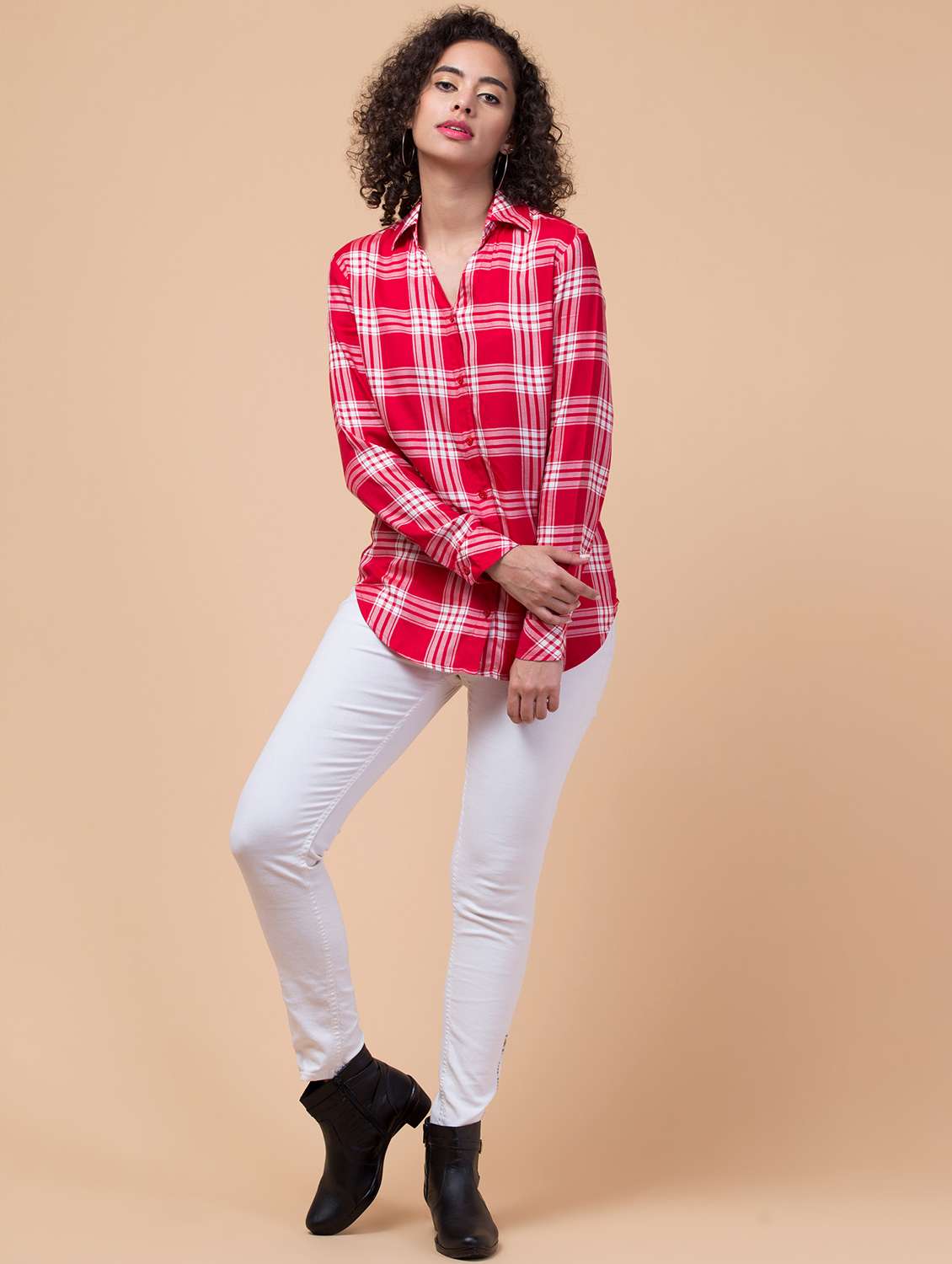 women checkered rayon shirt - 21032353 -  Standard Image - 5