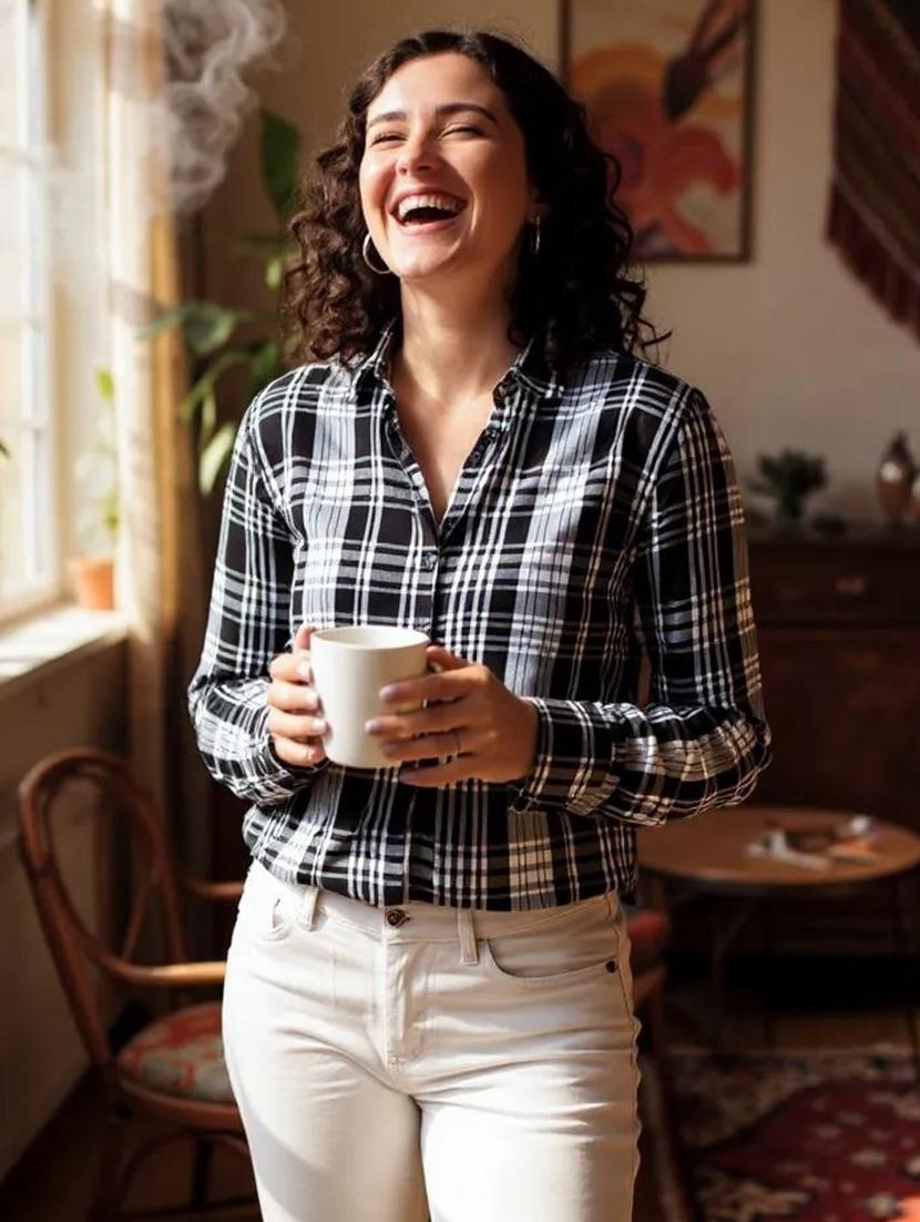women checkered rayon shirt - 21032356 -  Zoom Image - 0