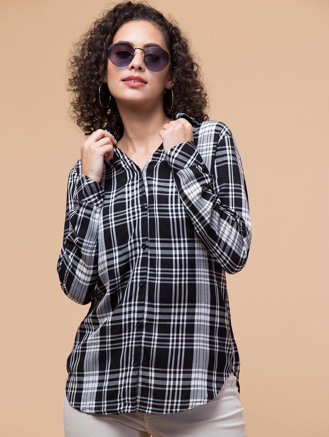 women checkered rayon shirt - 21032356 - Standard Image - 5