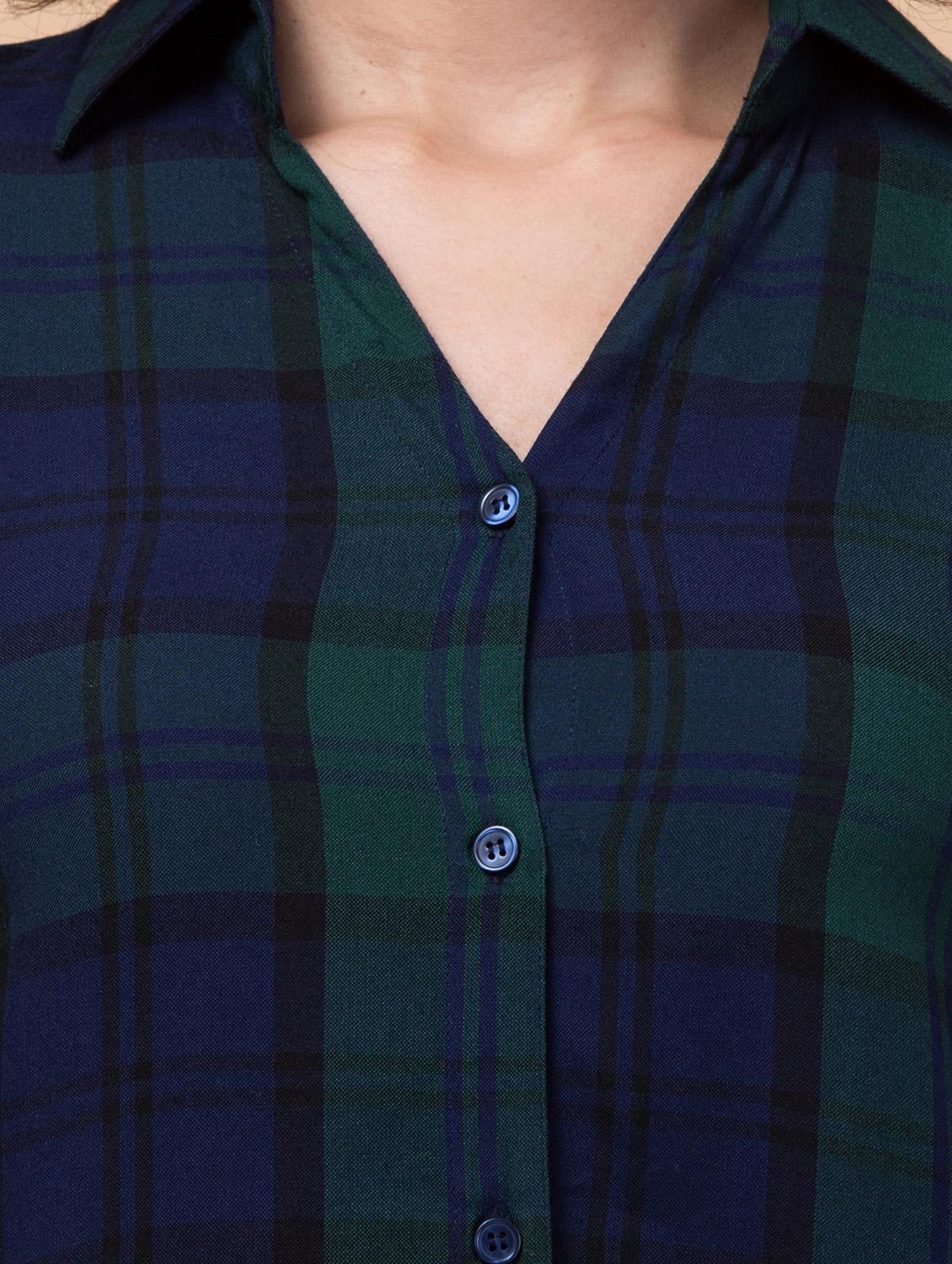 women shirt collar plaid regular shirt - 21032392 - Standard Image - 3