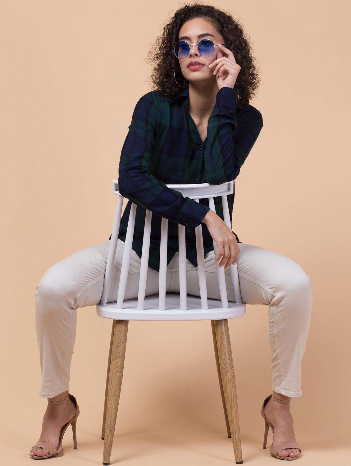 women shirt collar plaid regular shirt - 21032392 - Standard Image - 5