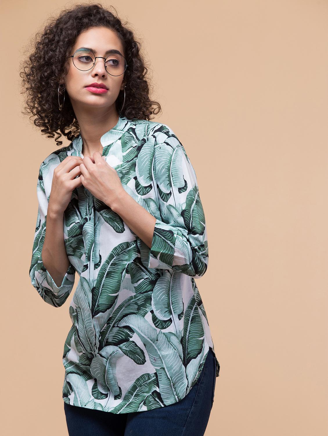 women leaf printed shirt top - 21032527 - Standard Image - 5