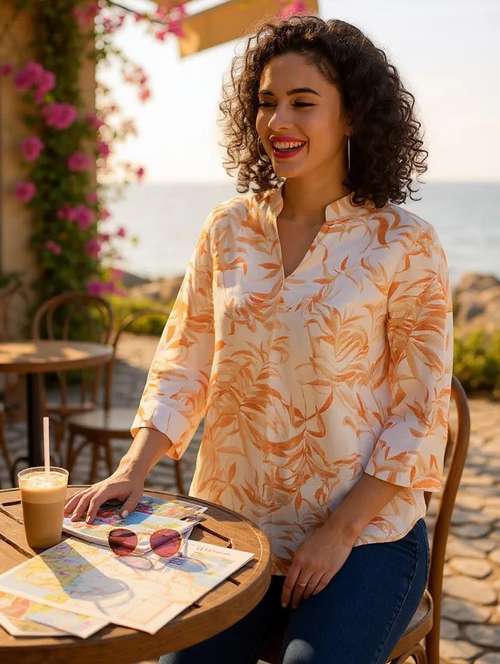 women tropical printed regular top - 21032529 - Standard Image - 0