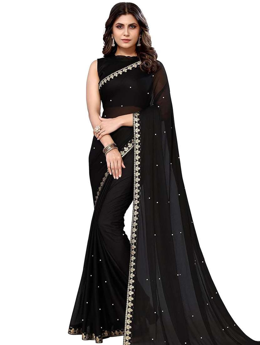 women black embellished lace work saree with blouse