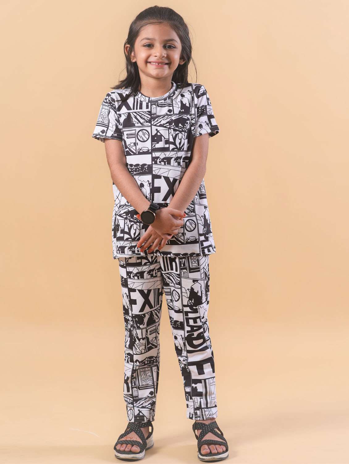 girls printed t-shirt and pajama set