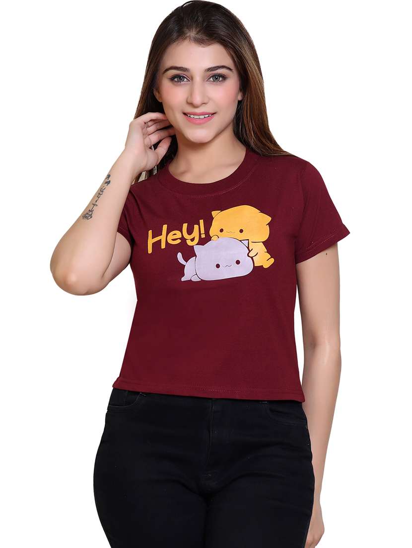 women round neck front print t-shirt