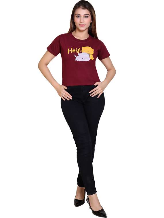 women round neck front print t-shirt - 21033646 -  Standard Image - 3