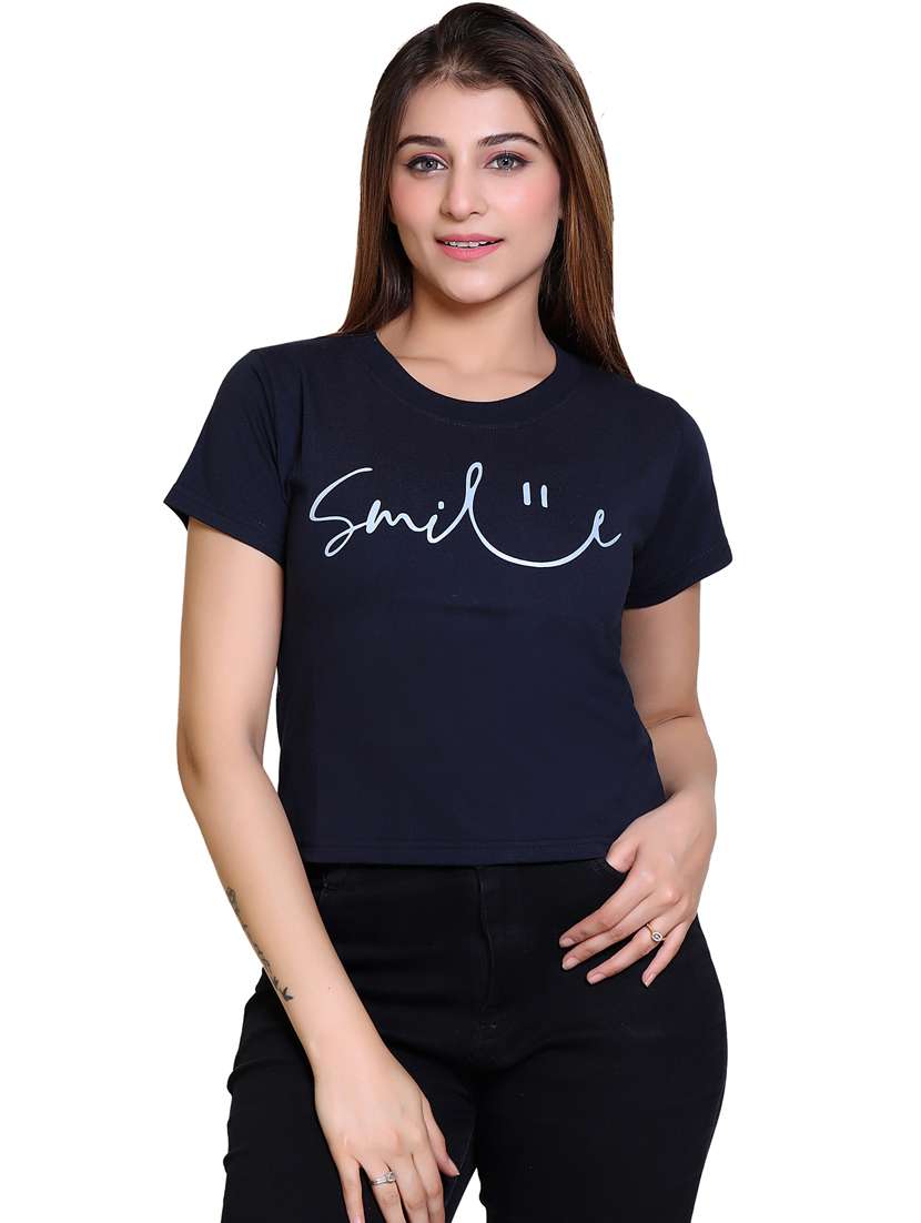 women round neck chest print t-shirt