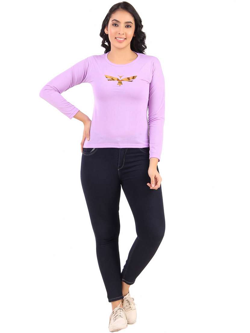 women round neck chest print t-shirt - 21033656 - Standard Image - 3