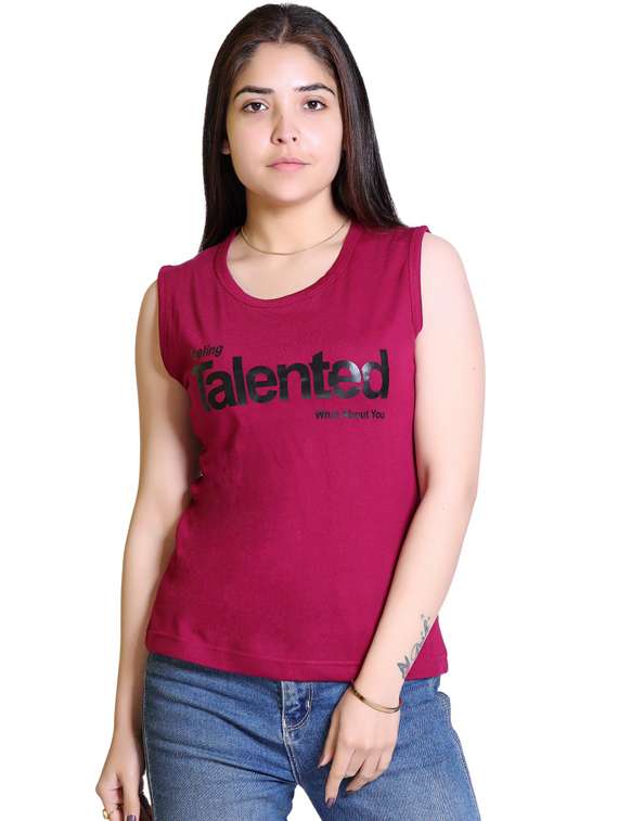 women chest print cotton t-shirt