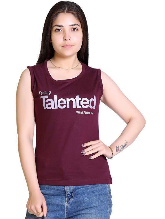 women chest print cotton t-shirt