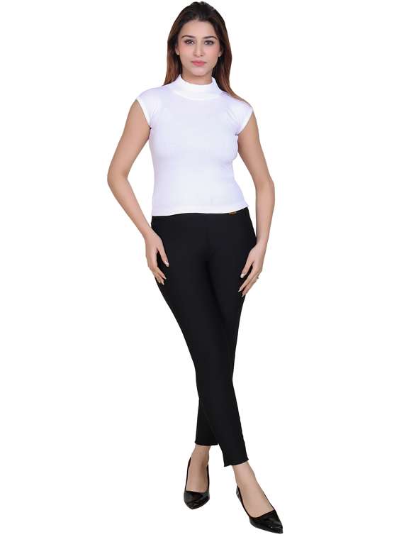 white solid high neck cotton t-shirt - 21033734 -  Standard Image - 3