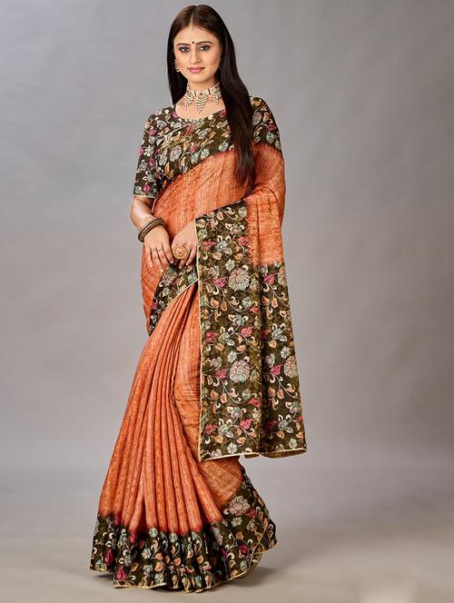 women floral printed bordered saree with blouse - 21033983 -  Standard Image - 0