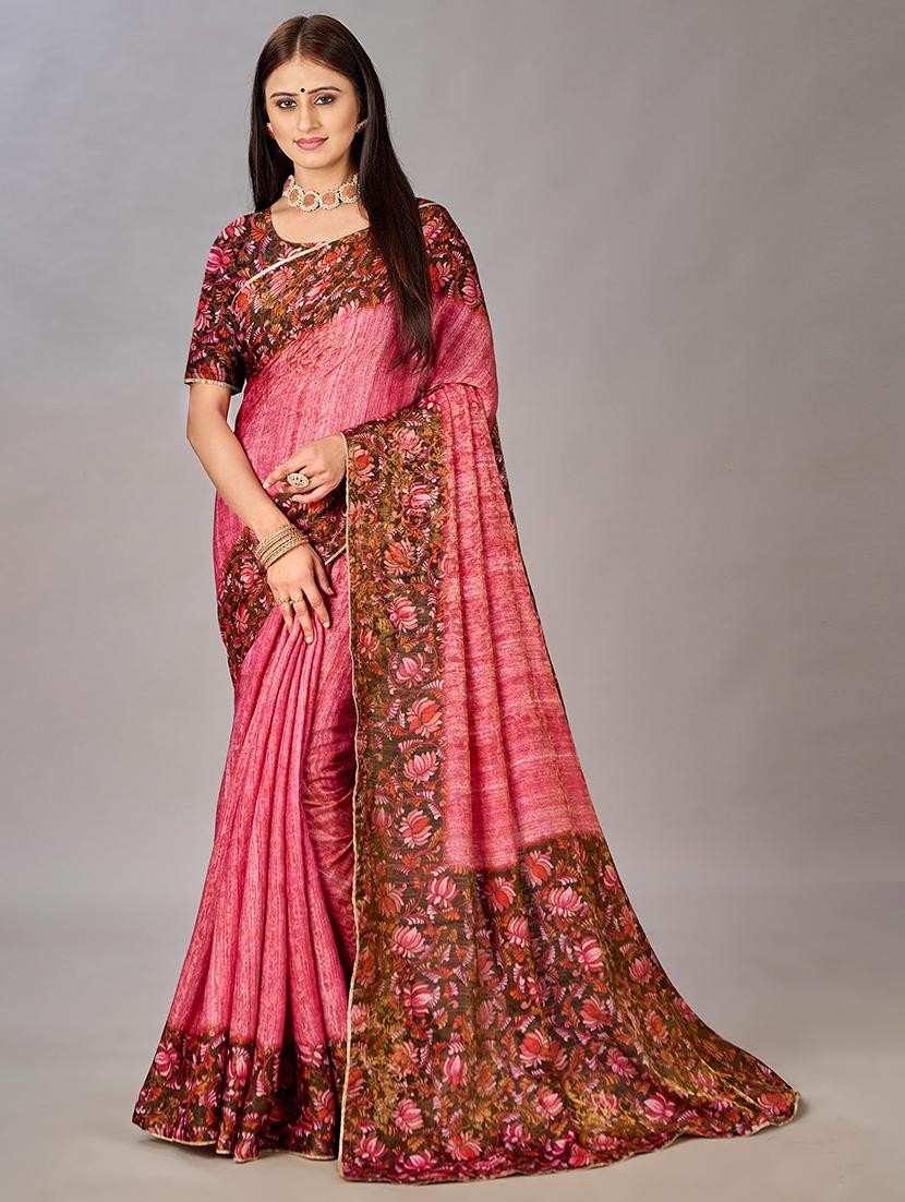women floral printed bordered saree with blouse