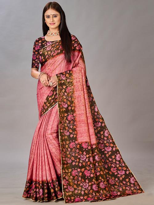 women floral printed bordered saree with blouse - 21033991 -  Standard Image - 0