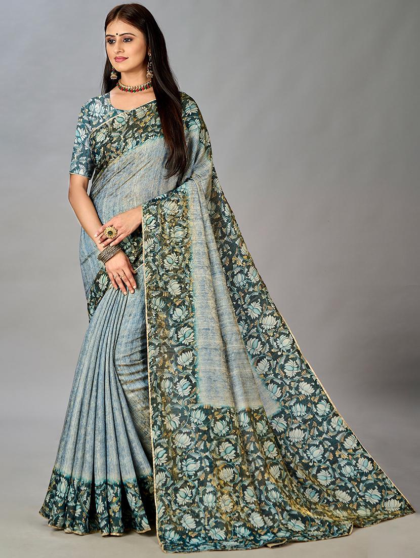 women floral printed bordered saree with blouse - 21033995 - Zoom Image - 0