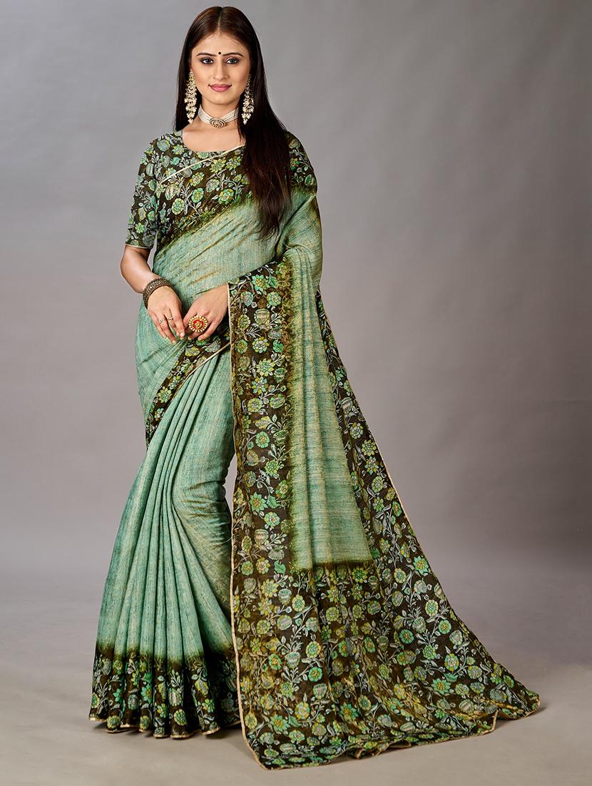 women floral printed bordered saree with blouse