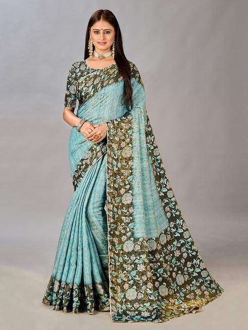 women floral printed bordered saree with blouse - 21034002 - Standard Image - 0