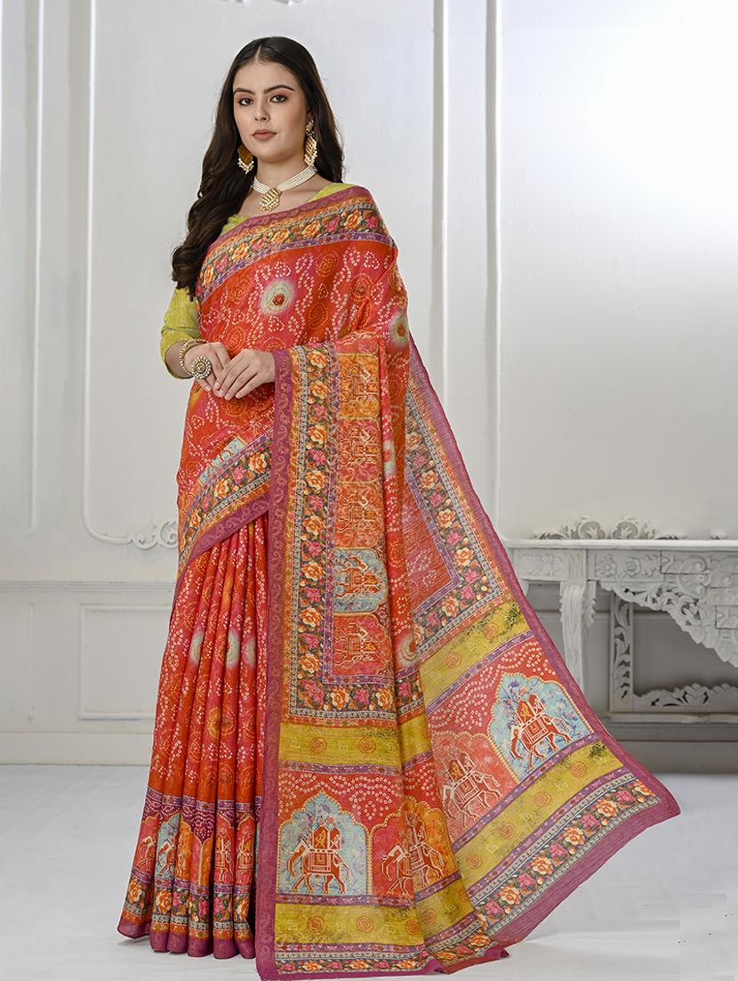 women bandhani printed saree with blouse - 21034011 - Zoom Image - 0