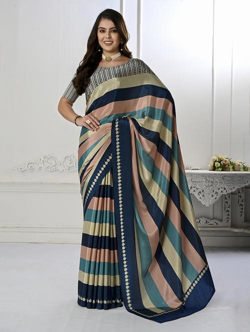 women multi color stripes printed saree with blouse - 21034024 -  Standard Image - 0