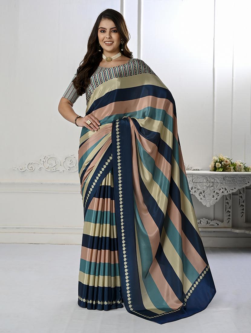 women multi color stripes printed saree with blouse - 21034024 -  Zoom Image - 0