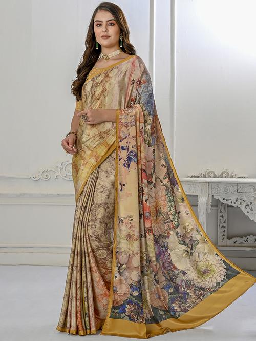 women beige printed saree with blouse - 21034028 -  Standard Image - 0