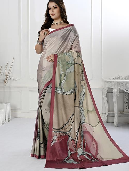 women beige printed saree with blouse - 21034030 - Standard Image - 0