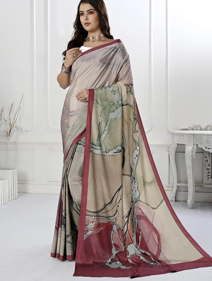 women beige printed saree with blouse - 21034030 - Zoom Image - 0
