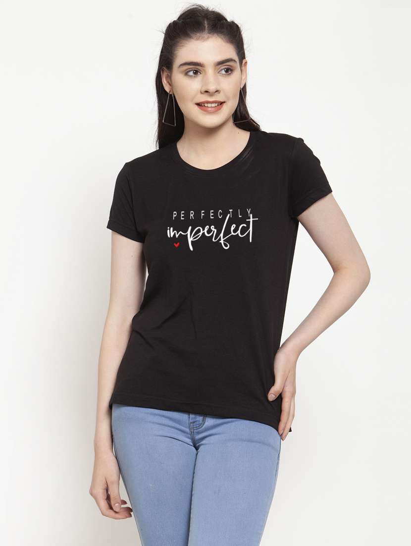 women round neck chest print t-shirt