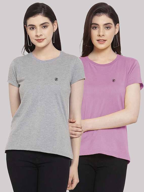 women pack of 2 solid short sleeves t-shirt