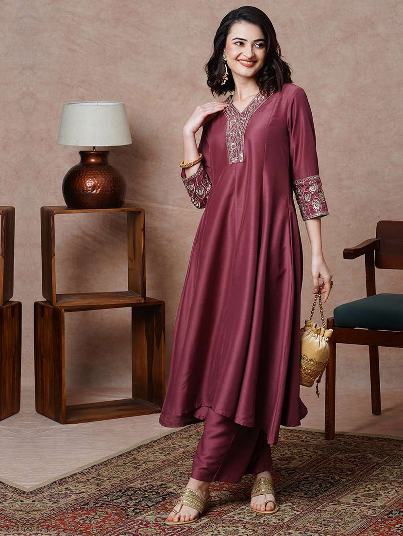 globus women astro dust floral embroidered & sequinned yoke panelled a-line anarkali kurta - 21034523 -  Zoom Image - 0