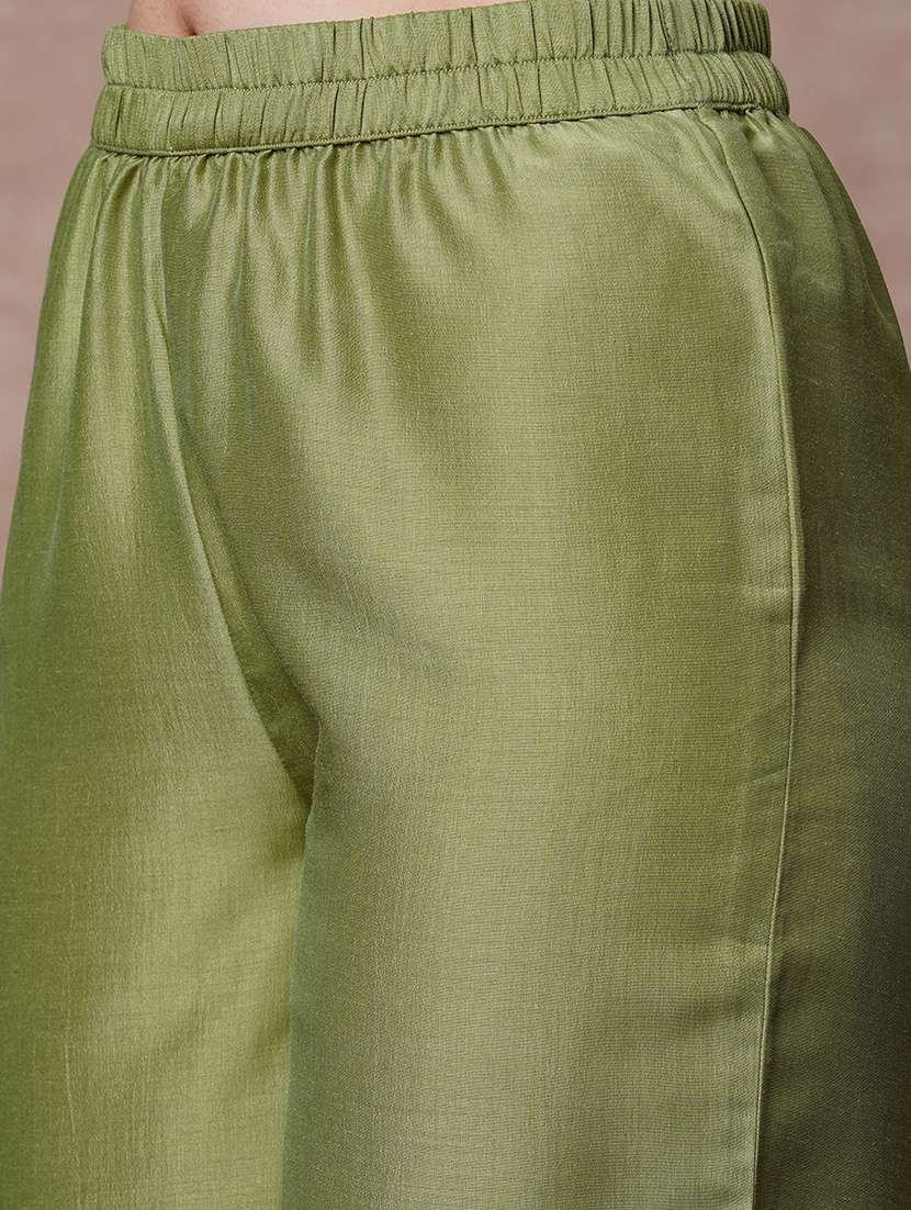 globus women olive floral embroidered & sequinned yoke panelled a-line anarkali kurta & pant set - 21034524 -  Standard Image - 5