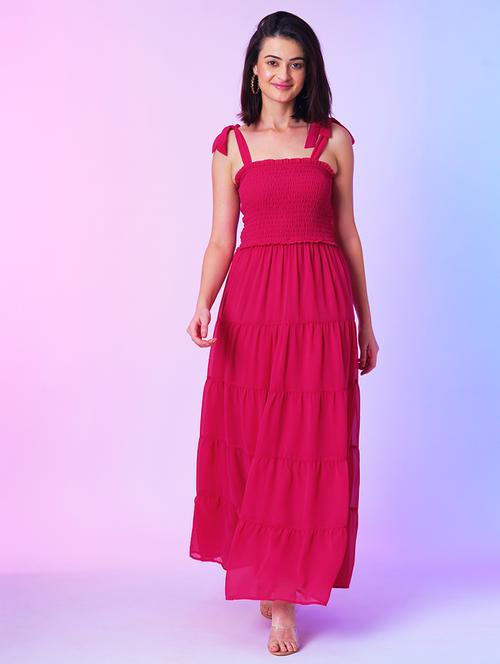 pink georgette tiered dress  - 21034539 -  Standard Image - 0