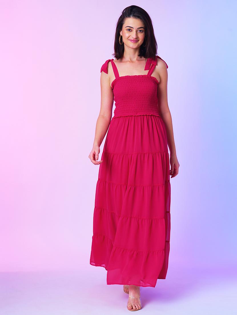 pink georgette tiered dress  - 21034539 -  Zoom Image - 0