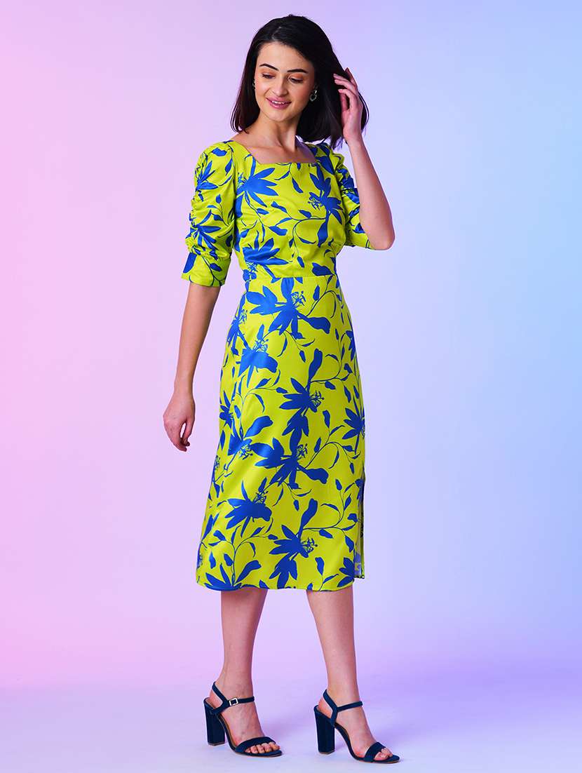 lime green floral print a-line dress - 21034544 - Zoom Image - 0