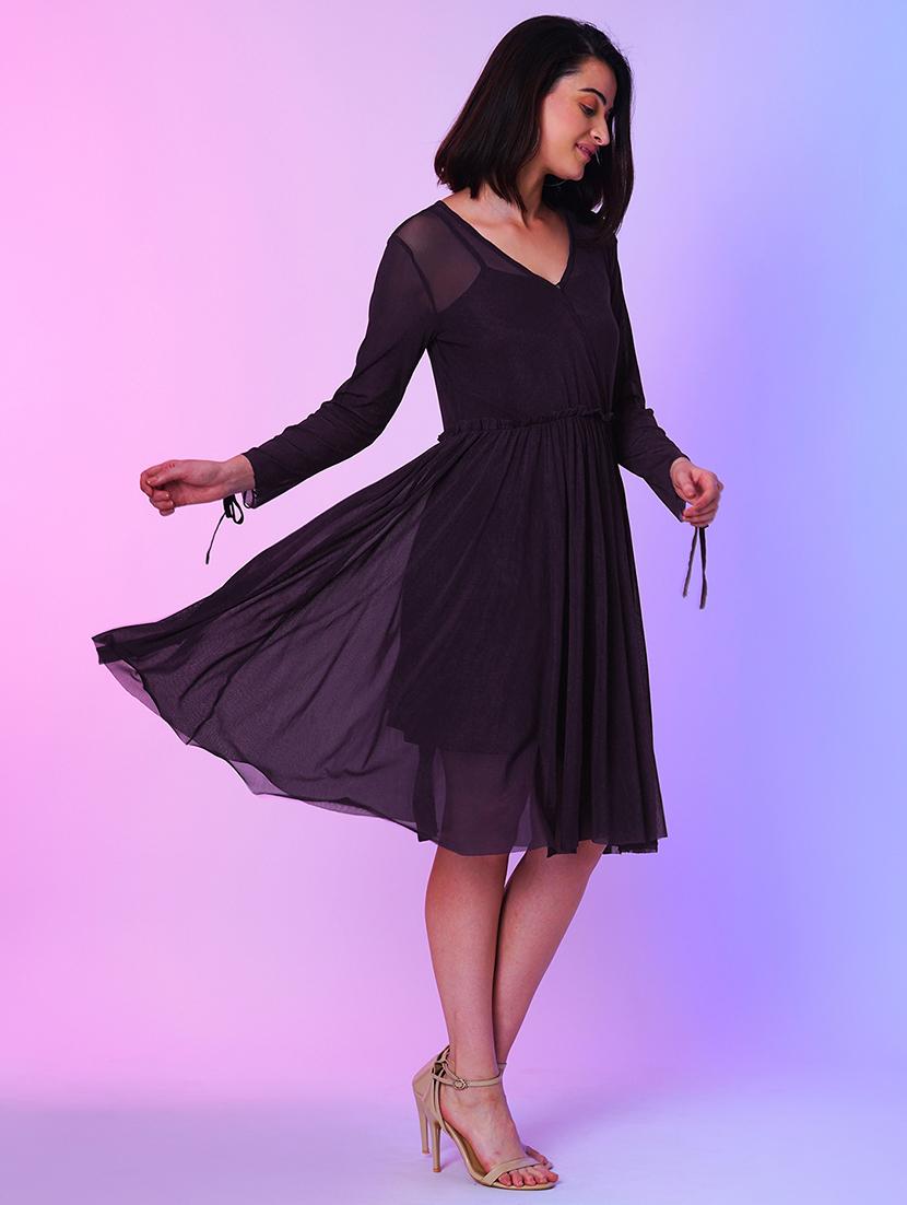 purple net fit & flare dress - 21034548 - Zoom Image - 0