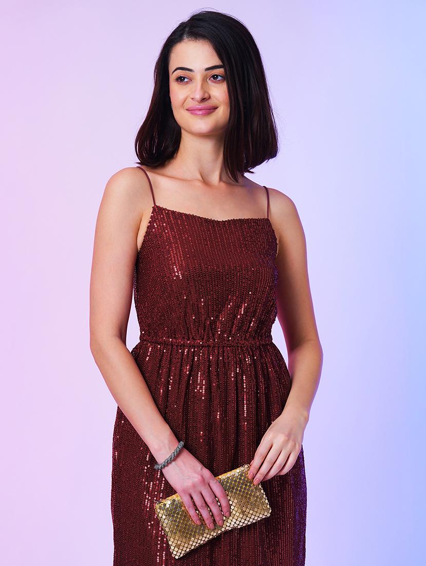 globus women maroon sequinned sheath party dress - 21034552 - Standard Image - 3