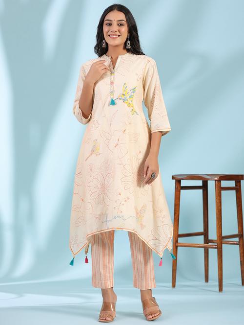 women mandarin neck kurta pant set - 21034895 - Standard Image - 0