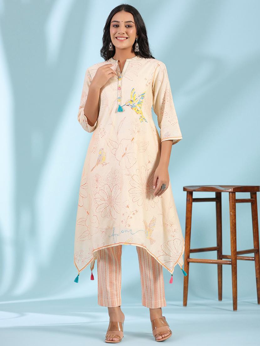 women mandarin neck kurta pant set - 21034895 - Zoom Image - 0