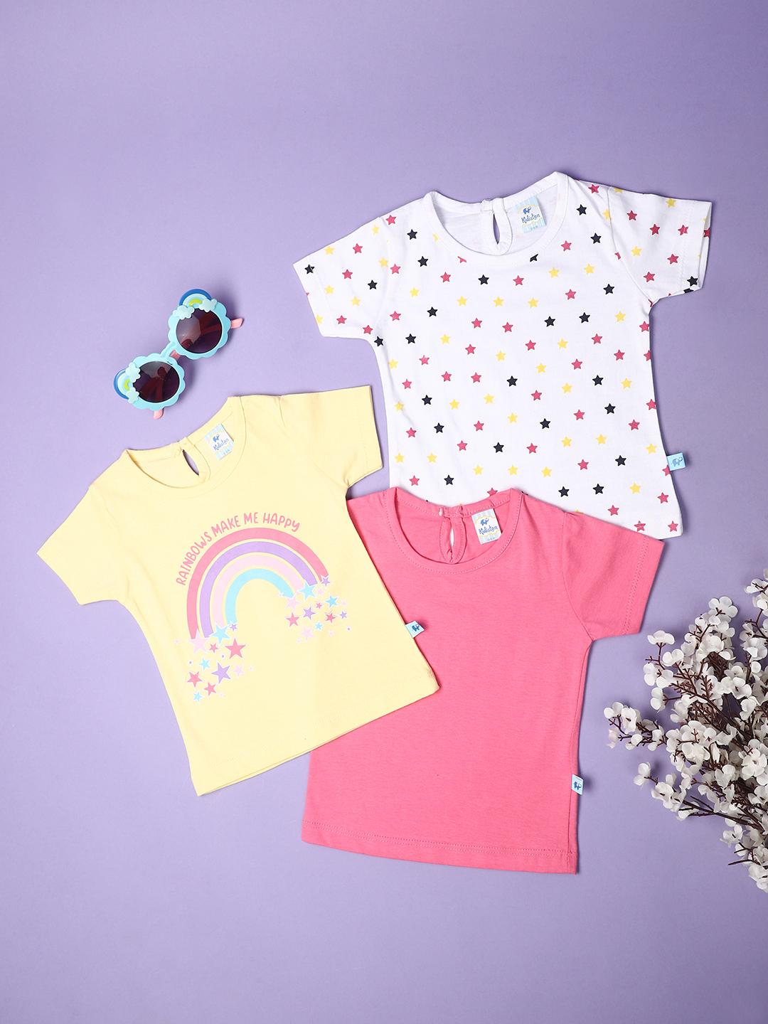 yellowfuchsiawhite cotton single jersey tshirt - 21035126 - Zoom Image - 0