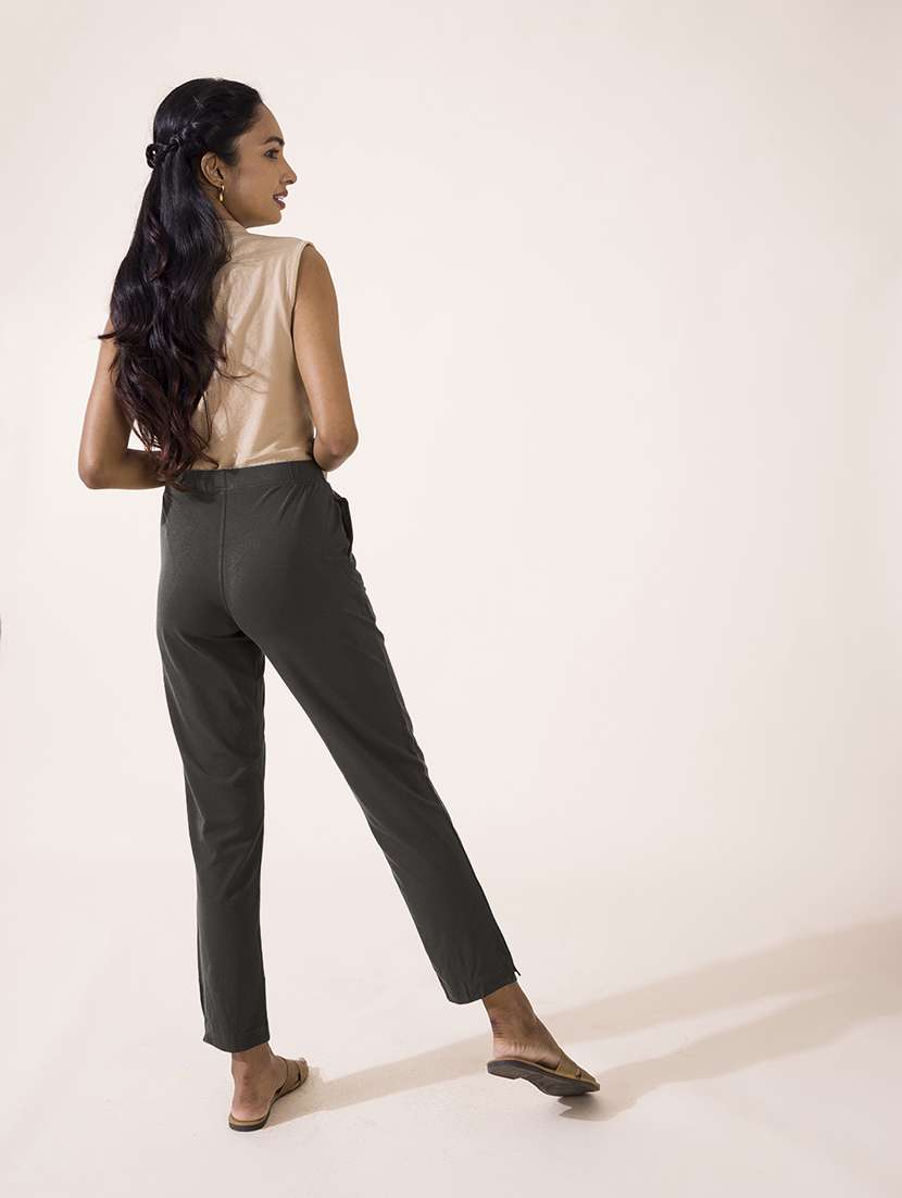 women solid mid rise ankle length tapered pant - 21035256 -  Standard Image - 3