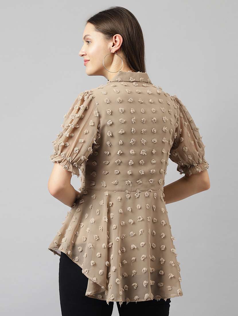 women beige puff sleeves a-line top - 21036529 - Standard Image - 3