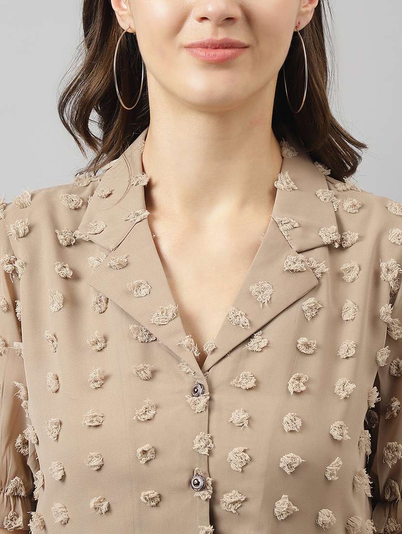 women beige puff sleeves a-line top - 21036529 - Standard Image - 5