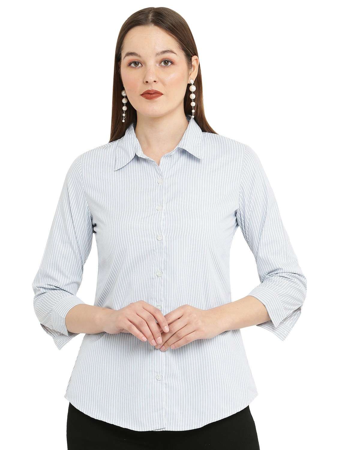 light blue cotton blend striped shirt - 21036871 -  Zoom Image - 0
