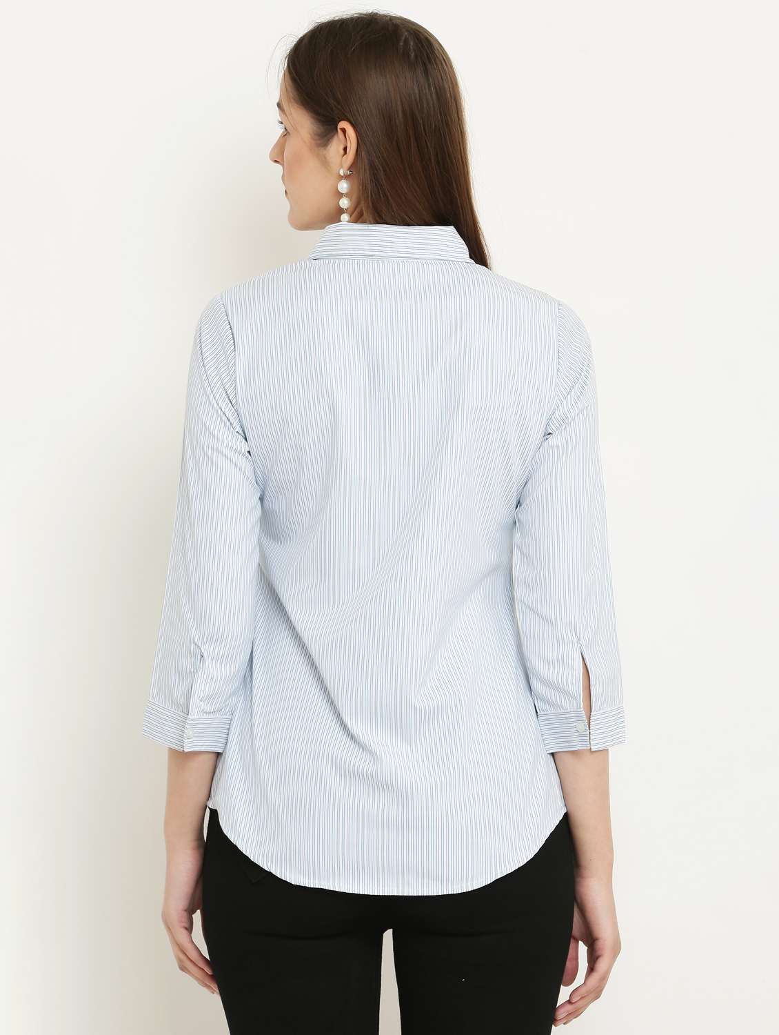 light blue cotton blend striped shirt - 21036871 - Standard Image - 3