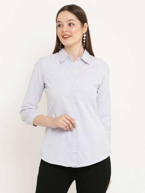 white cotton blend striped shirt - 21036872 - Standard Image - 0