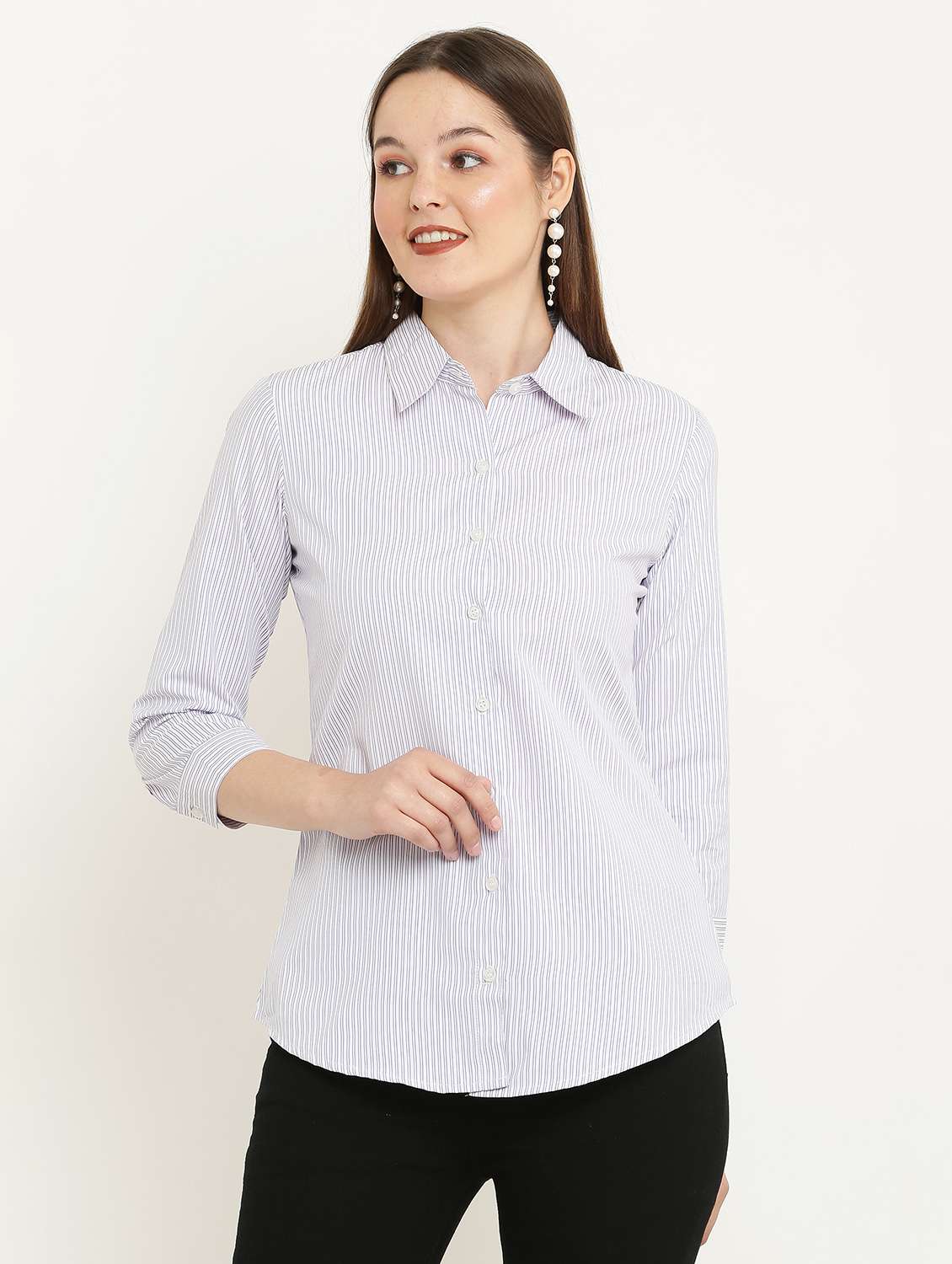 white cotton blend striped shirt - 21036872 - Zoom Image - 0