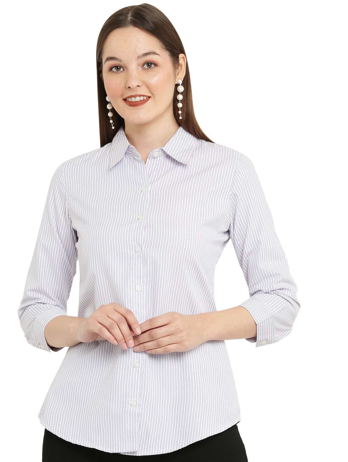 white cotton blend striped shirt - 21036872 - Standard Image - 3