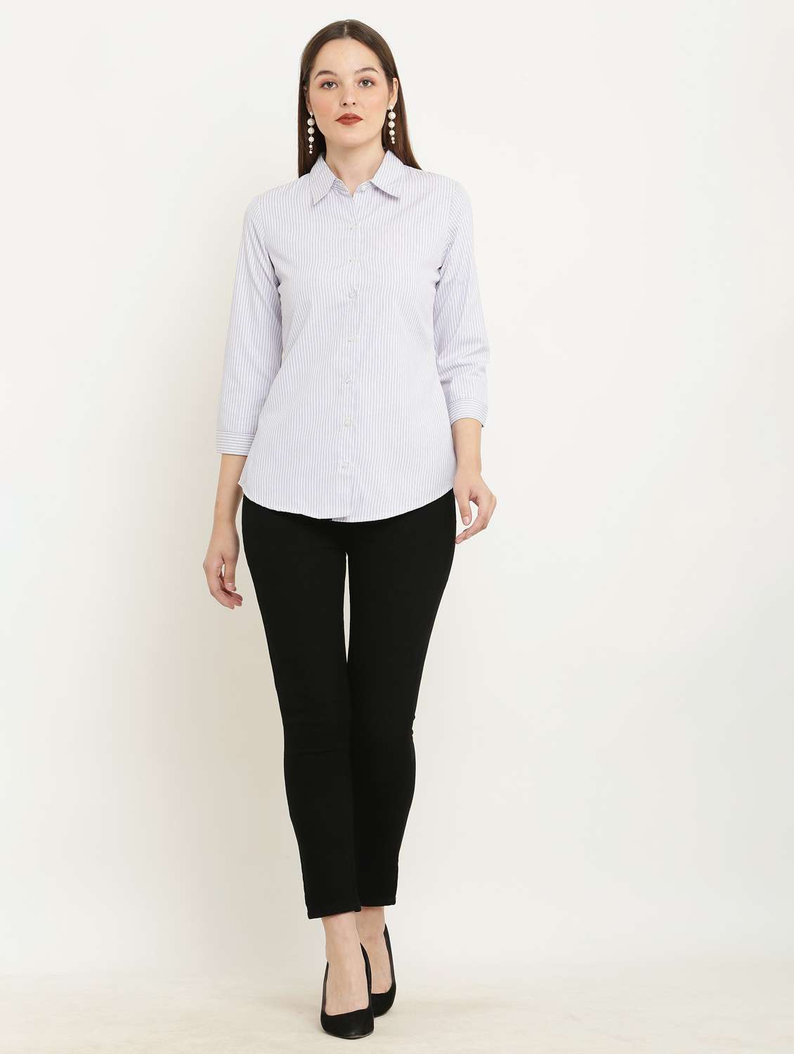 white cotton blend striped shirt - 21036872 - Standard Image - 5