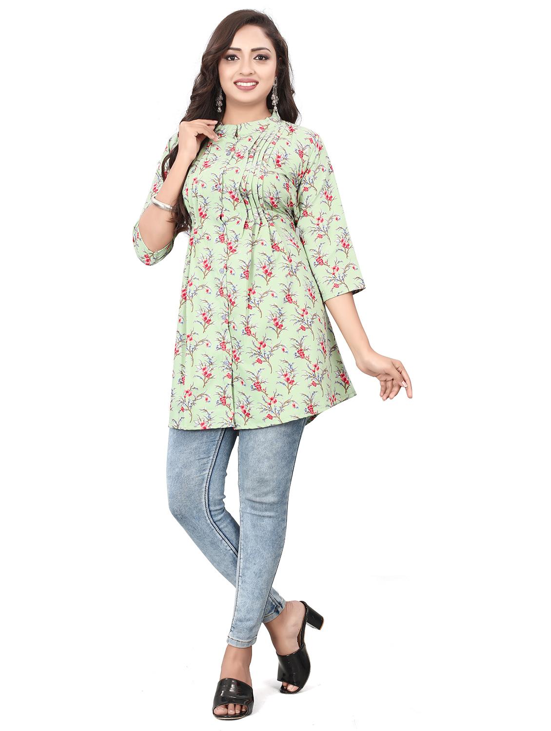 women floral print mandarin neck tunic - 21037226 - Standard Image - 3